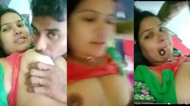 Patni ke bade boobs ko chuste hue apna lund chuswaya