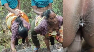 Village mature aunty ko jungle mai doggy pose mai choda